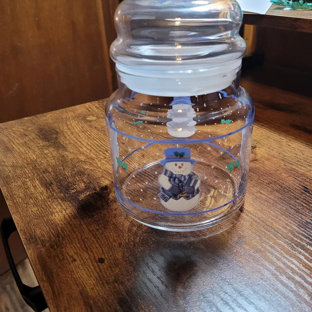 Glass Snowman Holly Leaf Holiday Decanter